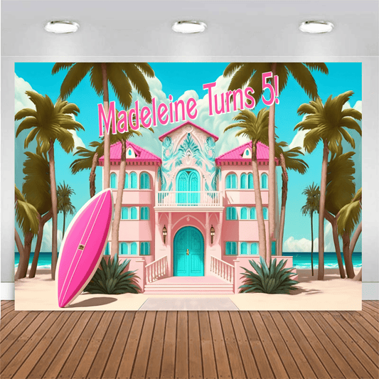 Customized Birthday Backdrop - Dollhouse, Doll Beach House, Dream House