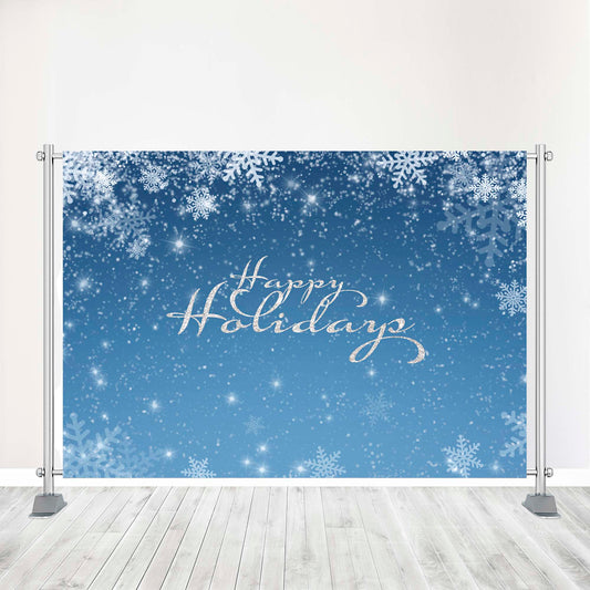 Customized Christmas Backdrop - Holiday Christmas Party Banner, Blue and White Snowflakes