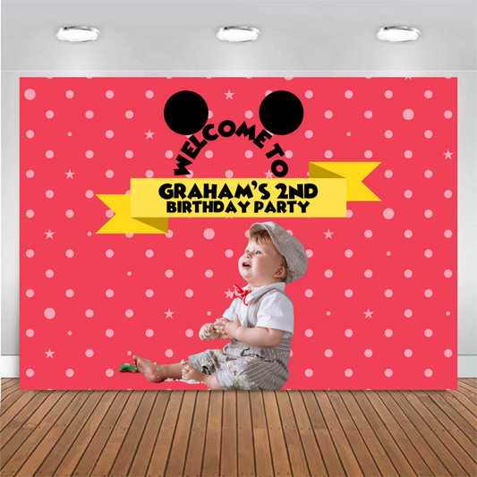 Customized Birthday Backdrop - Cartoon Mouse Red Theme