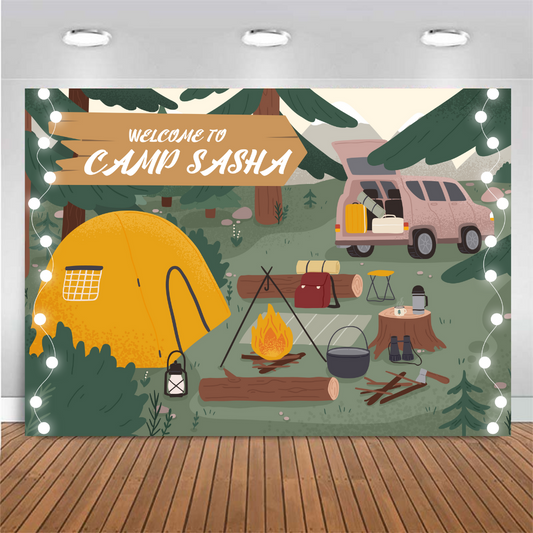 Customized Birthday Backdrop - Camping, Hiking, Adventure, Backcountry Theme