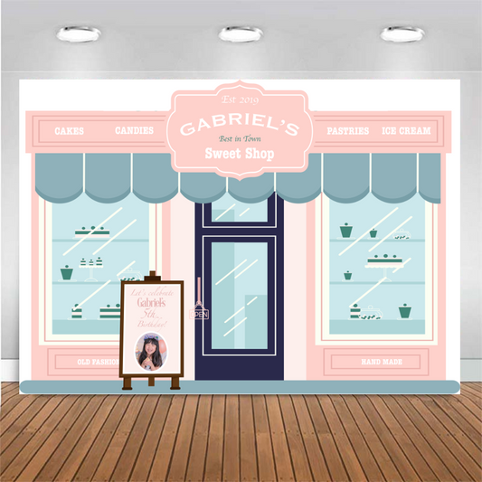 Customized Birthday Backdrop - Candy Shop, Sweet Treats Shop