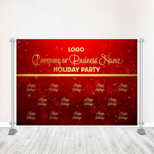 Customized Christmas Backdrop - Holiday Christmas Party Banner, Corporate or Business Event, Step and Repeat, Red and Gold theme