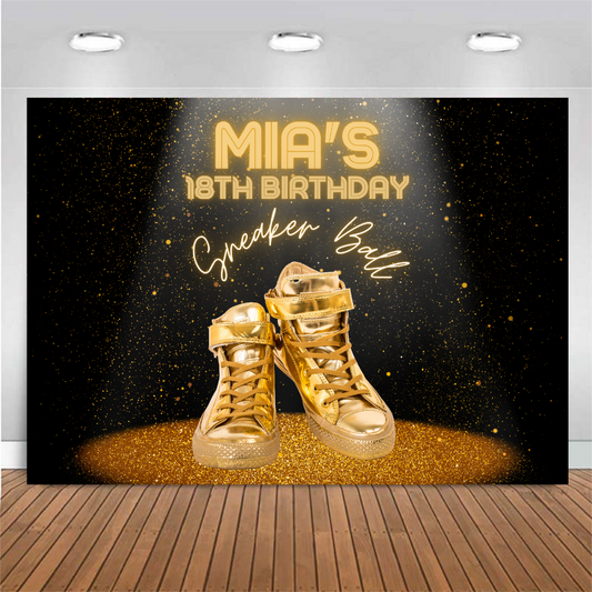 Customized Birthday Backdrop - Sneaker Ball, Personalized Banner, Themed Party Prop for Photography and Photo Booth