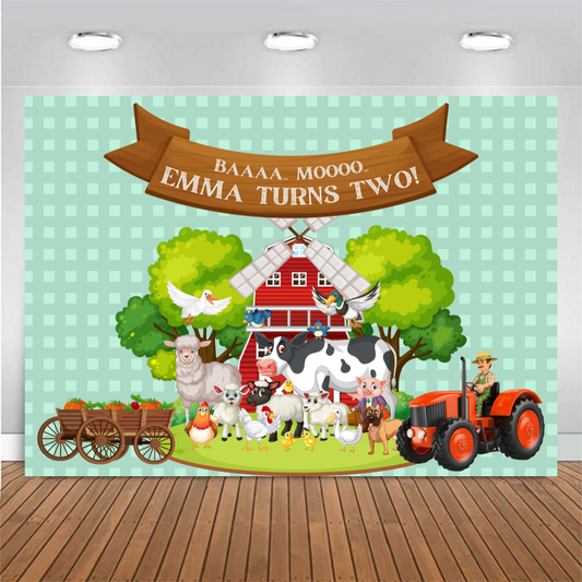 Customized Birthday Backdrop - Farm Animals, Personalized Banner, Themed Party Prop for Photography and Photo Booth
