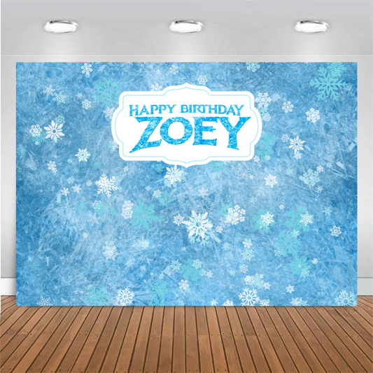 Customized Birthday Backdrop - Winter, Snow Flakes Theme