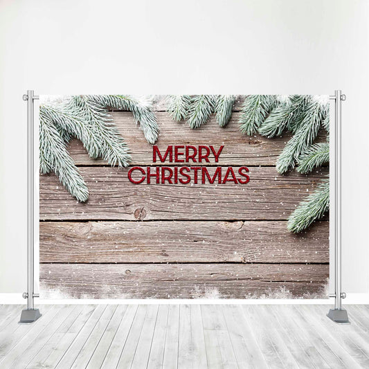 Customized Christmas Backdrop - Holiday Christmas Party Banner, Snow on Wood