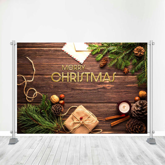 Customized Christmas Backdrop - Holiday Christmas Party Banner, Cinnamon Spices on Wood