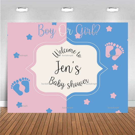 Customized Baby Shower Backdrop - Gender Reveal with Footprints