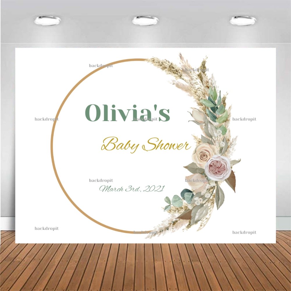 Customized Baby Shower Backdrop - Dry Wreath