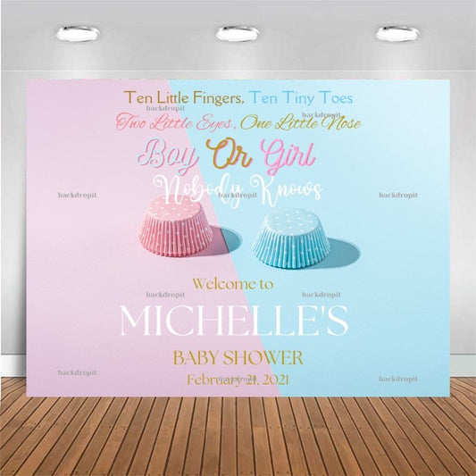 Customized Baby Shower Backdrop - Gender Reveal Cupcakes