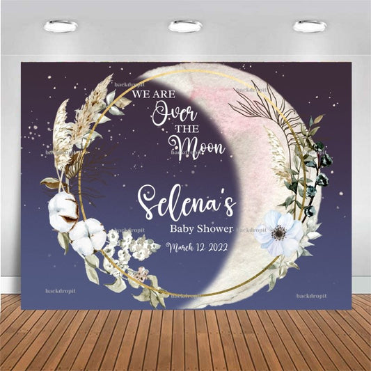 Customized Baby Shower Backdrop - Over The Moon