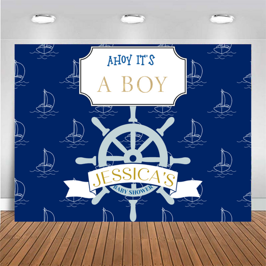 Customized Baby Shower Backdrop - Ahoy It's a Boy