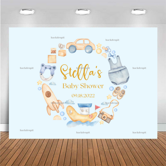 Customized Baby Shower Backdrop - Boy or Blue
