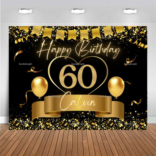 Customized Birthday Backdrop - Black and Gold
