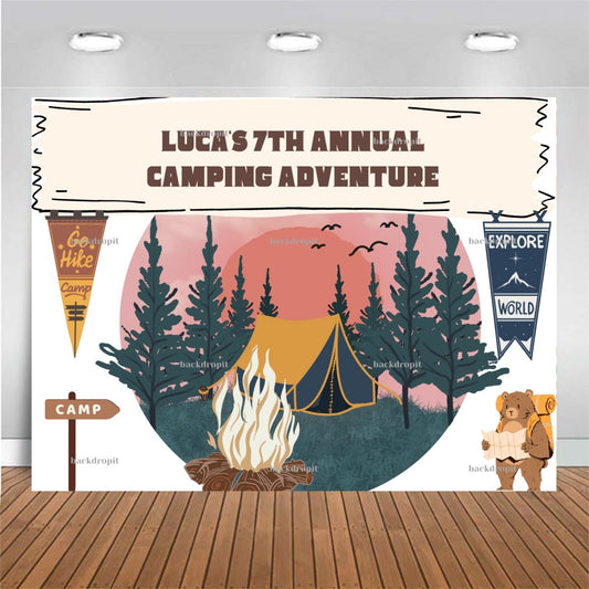 Customized Birthday Backdrop - Camping and Hiking