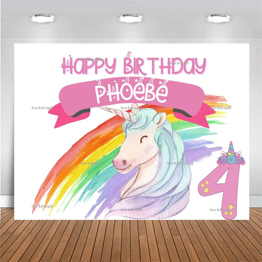 Customized Birthday Backdrop - Unicorn Rainbow