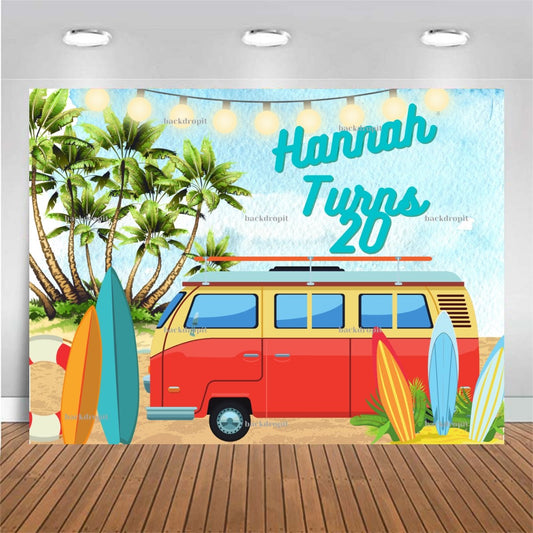 Customized Birthday Backdrop - Van Life/Beach