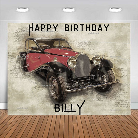 Customized Birthday Backdrop - Vintage Car